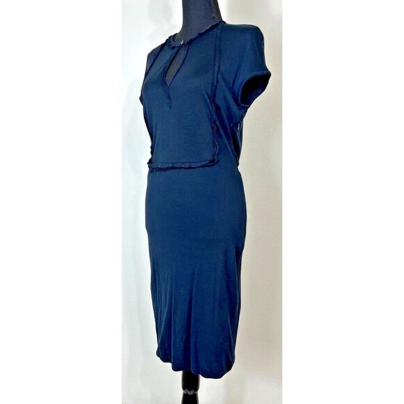 Designer Alexander McQueen Crew Neck Knee Length Navy Dress Size 42 US Size 6 - Picture 4 of 13